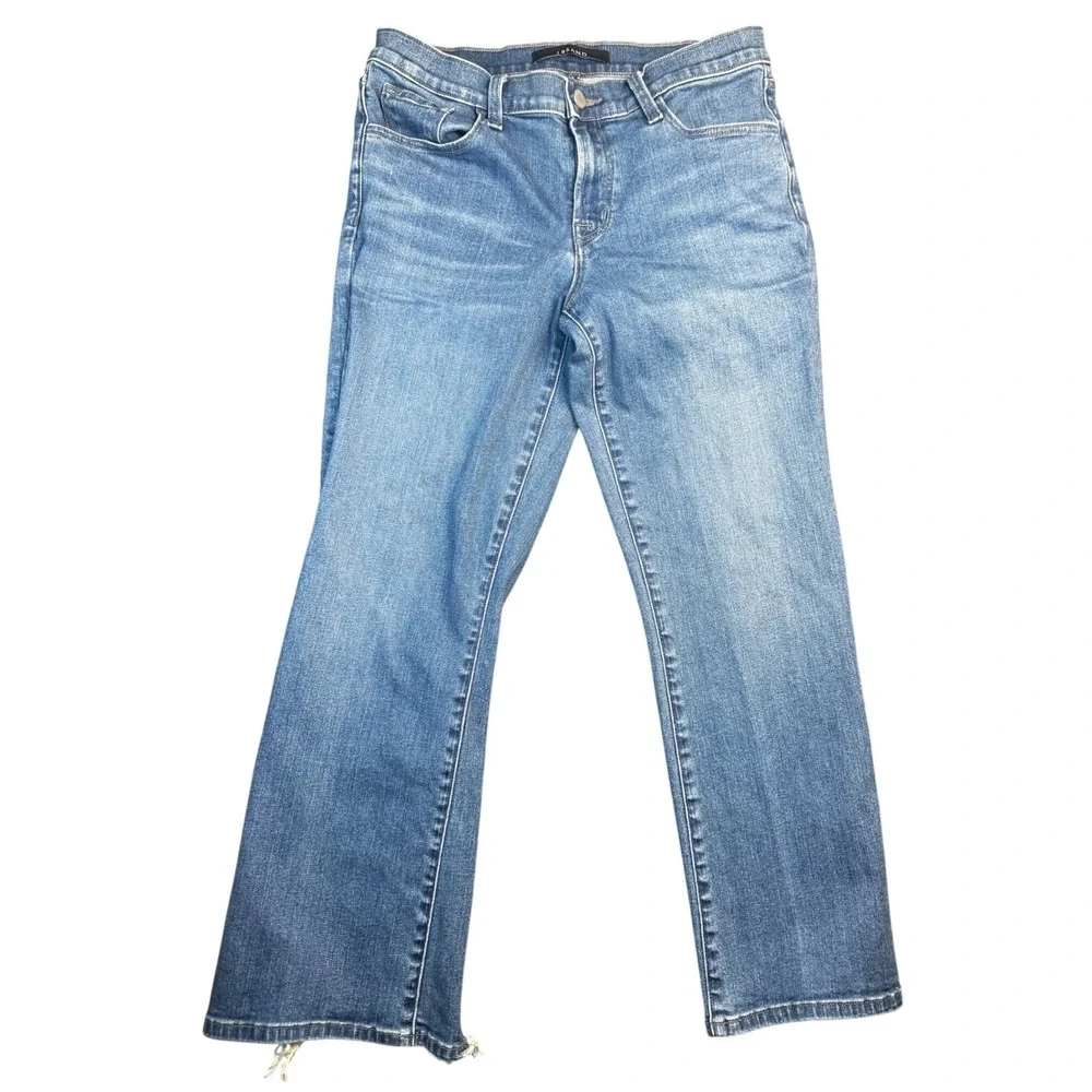 J Brand Jeans Womens 27 Blue Medium Wash Raw Hem Cropped Flare Denim Kick - Picture 2 of 8